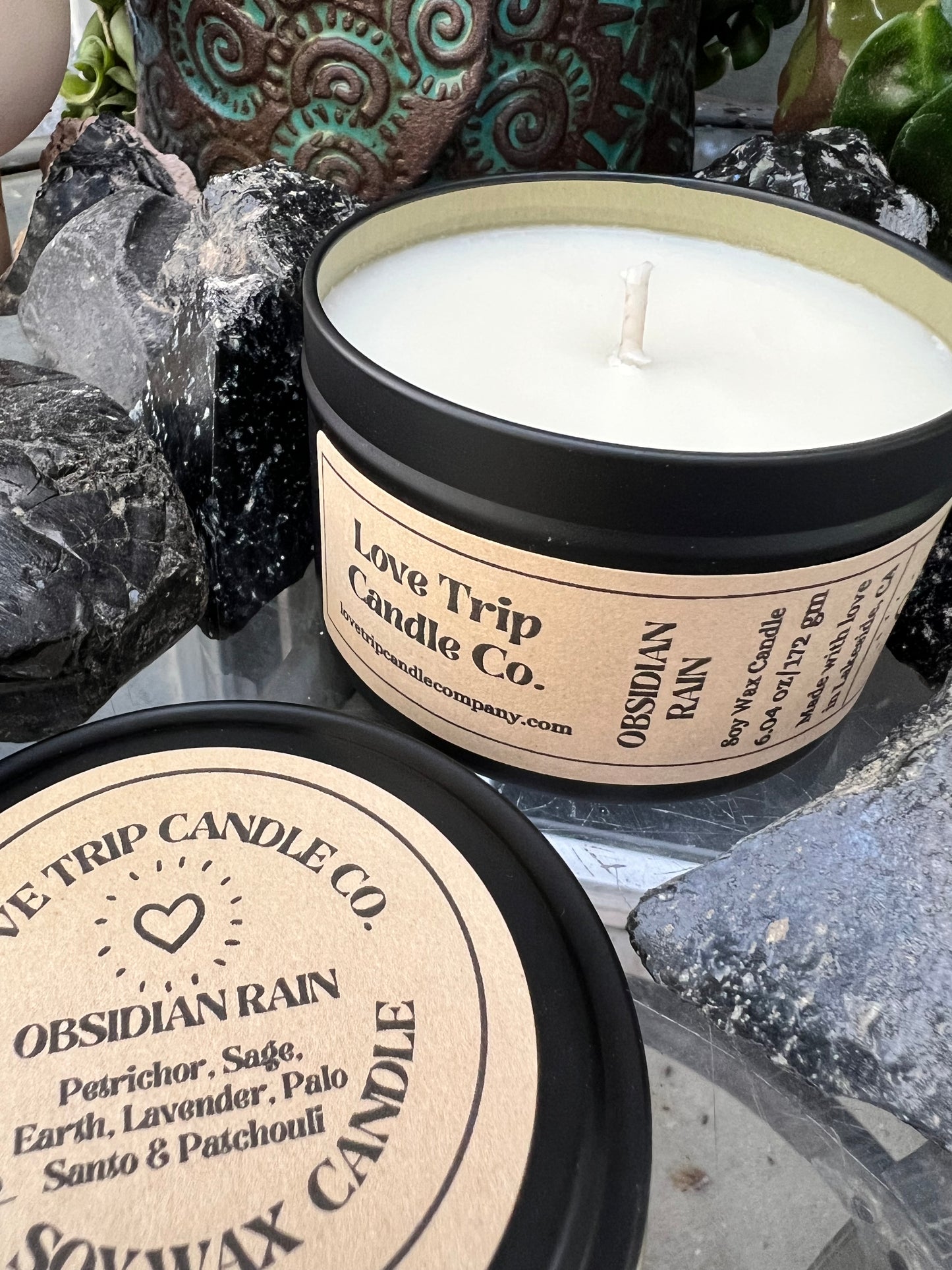 Obsidian Rain Soy Wax Candle Petrichor/Sage/Earth/Palo Santo