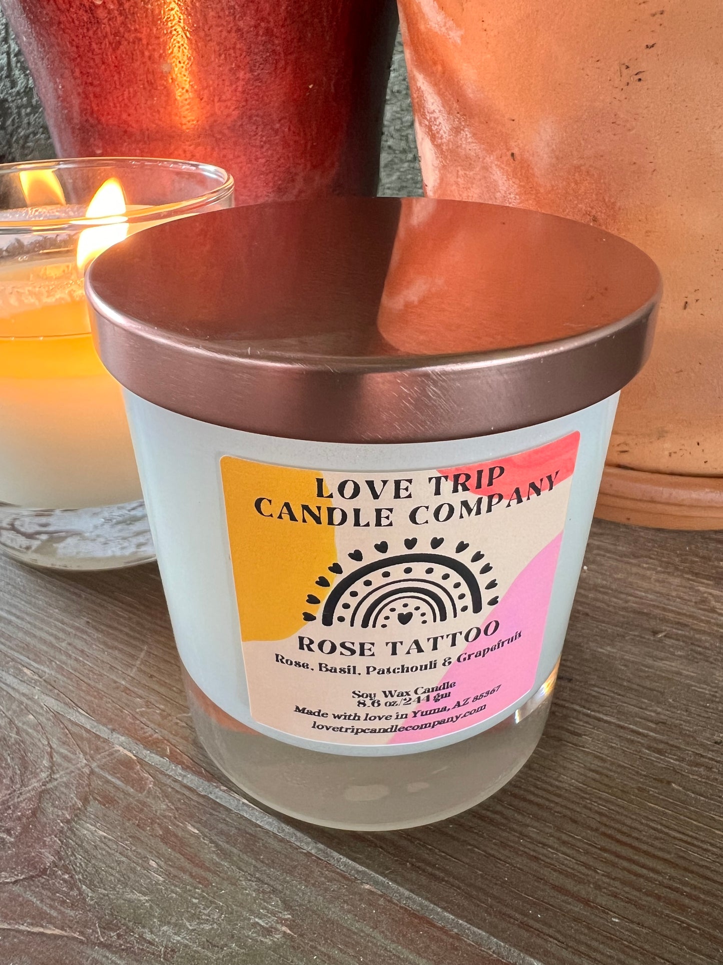 Rose Tattoo Soy Wax Candle Rose/Patchouli/Grapefruit