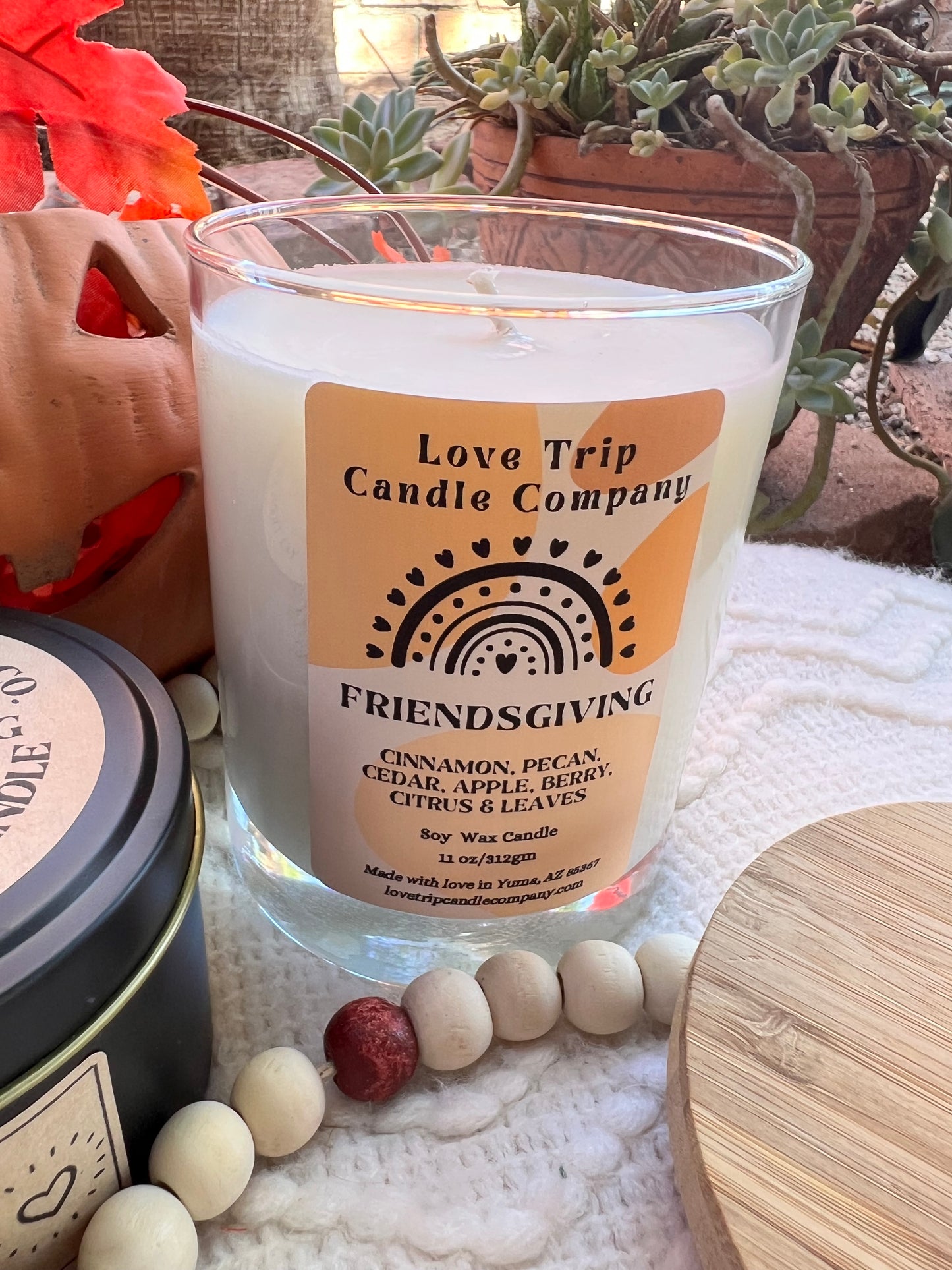 Friendsgiving Soy Wax Candle Leaves/Pecan/Cedar/Apple
