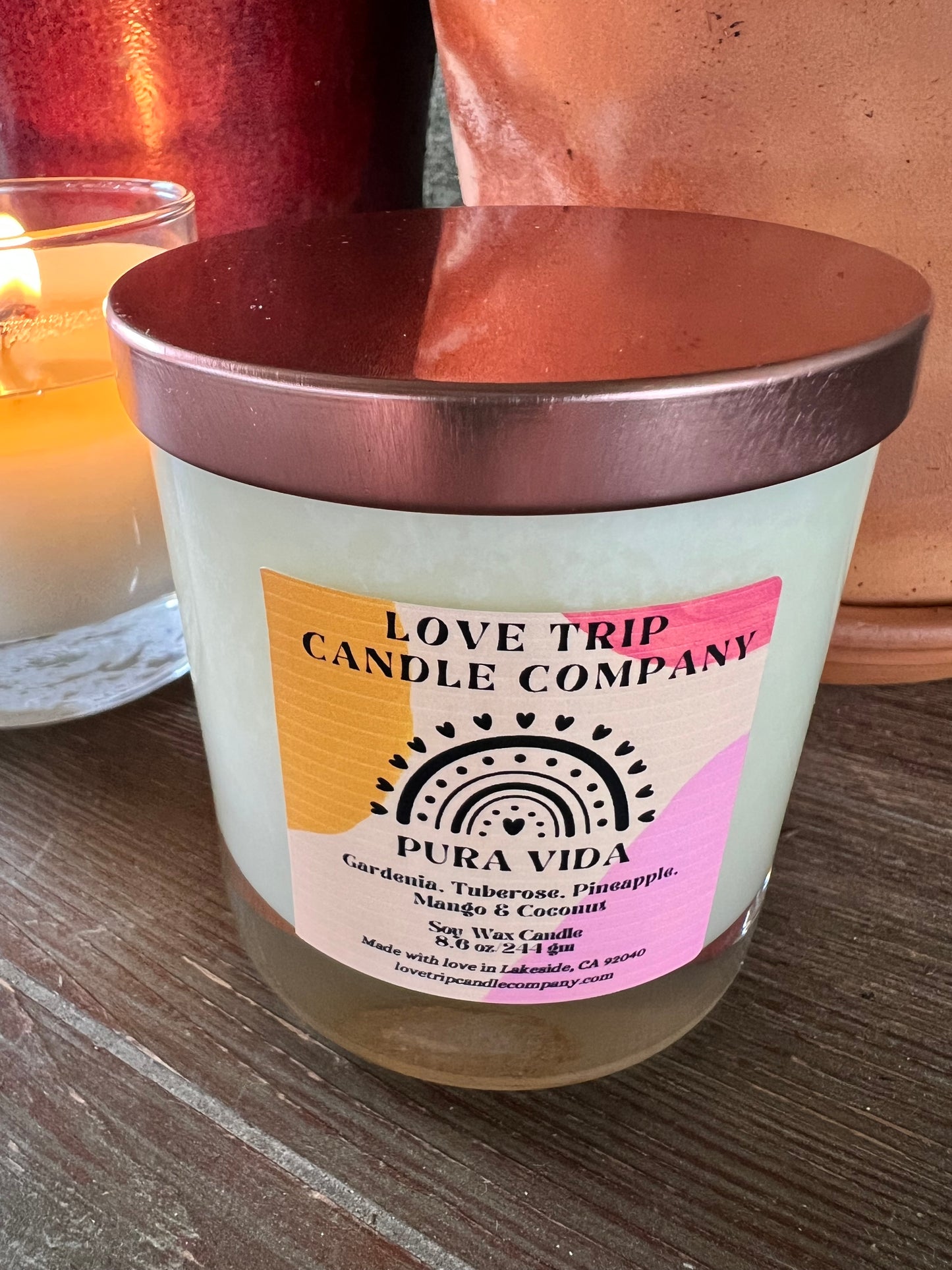 Pura Vida Soy Candle Mango/Coconut/Gardenia/Peach
