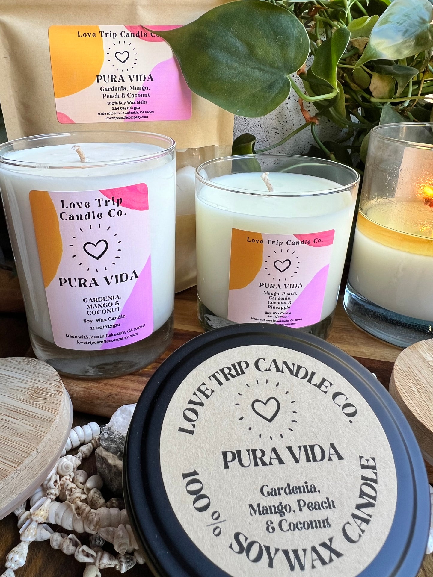 Pura Vida Soy Candle Mango/Coconut/Gardenia/Peach