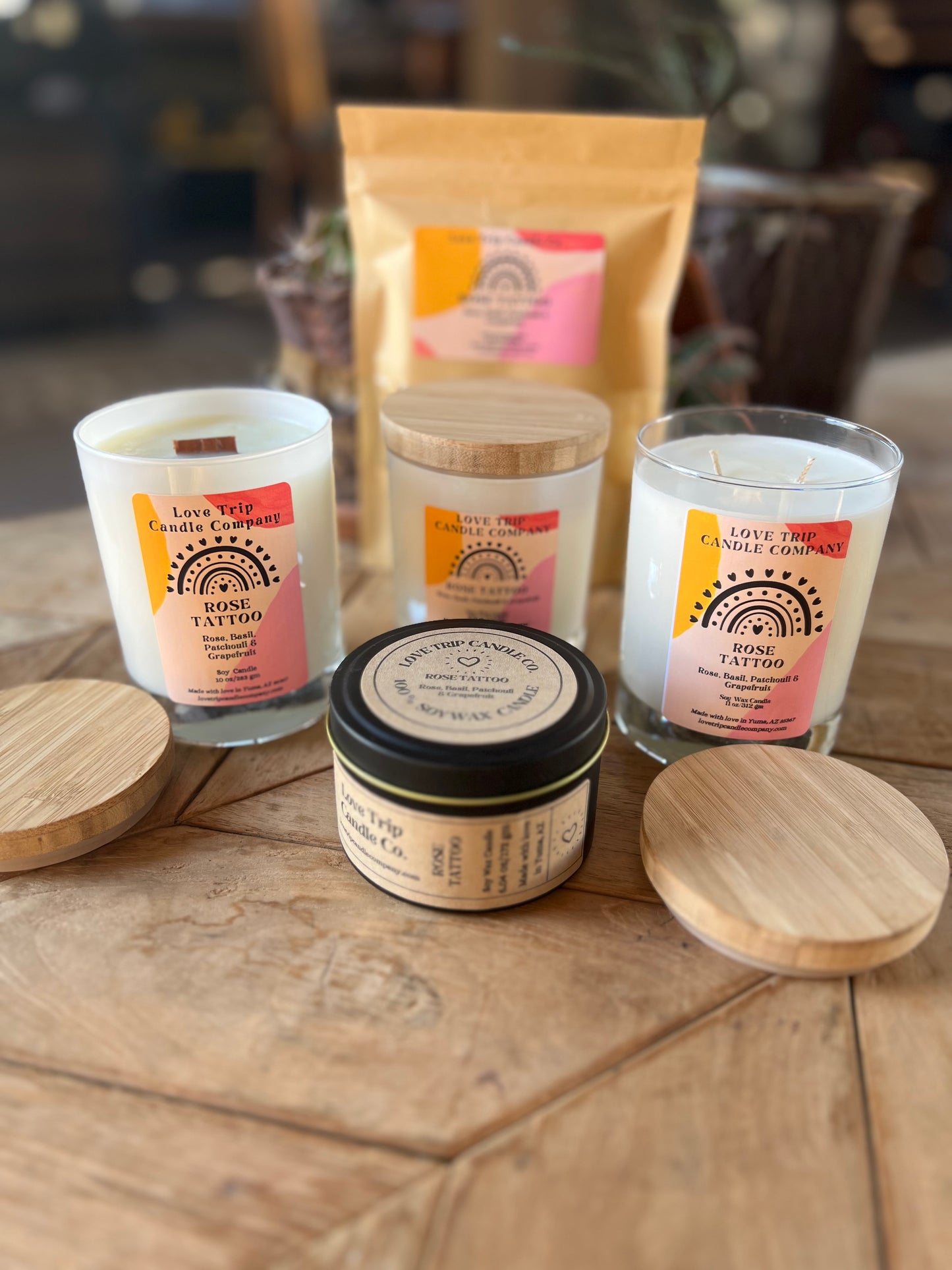 Rose Tattoo Soy Wax Candle Rose/Patchouli/Grapefruit