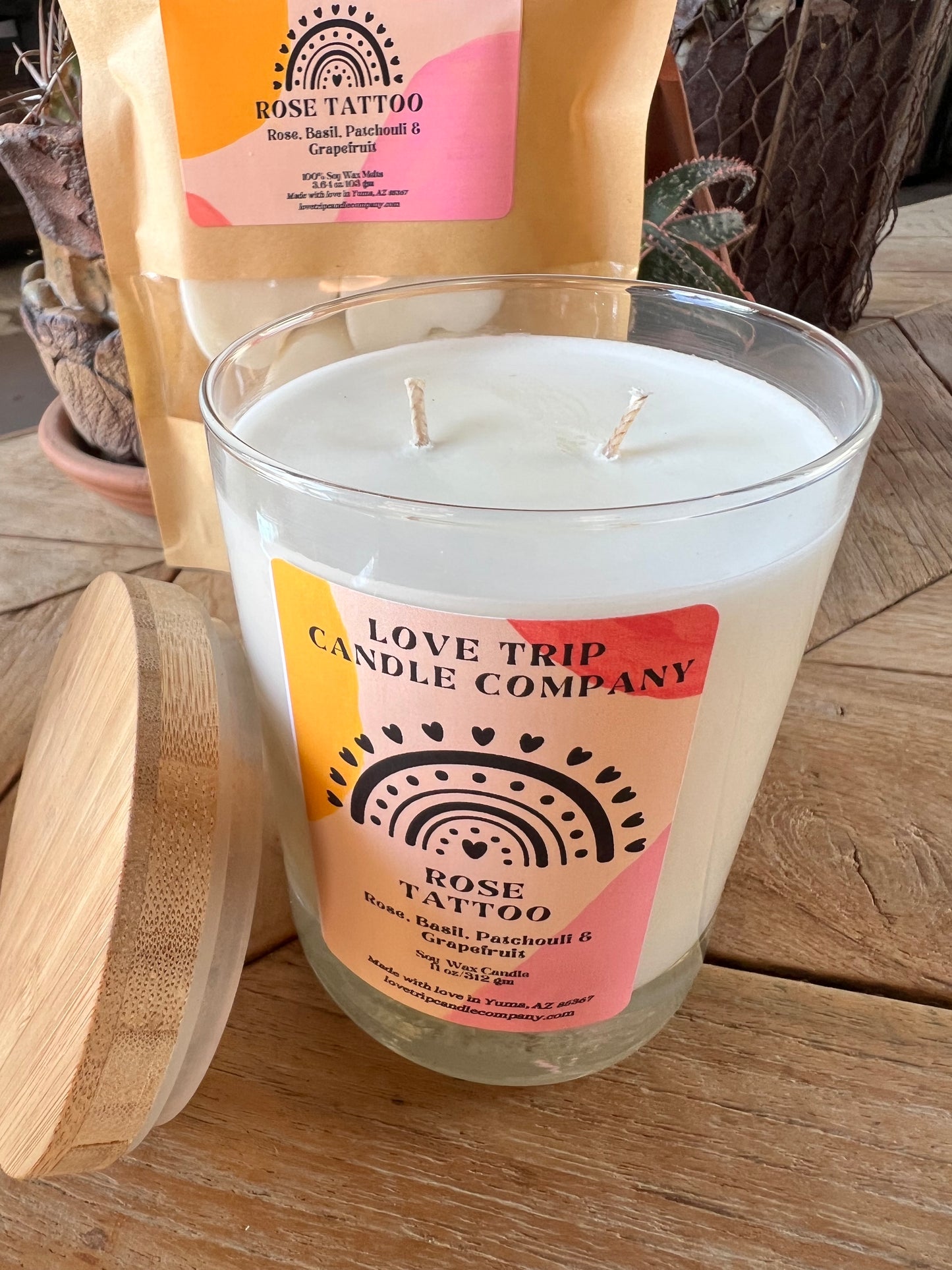 Rose Tattoo Soy Wax Candle Rose/Patchouli/Grapefruit