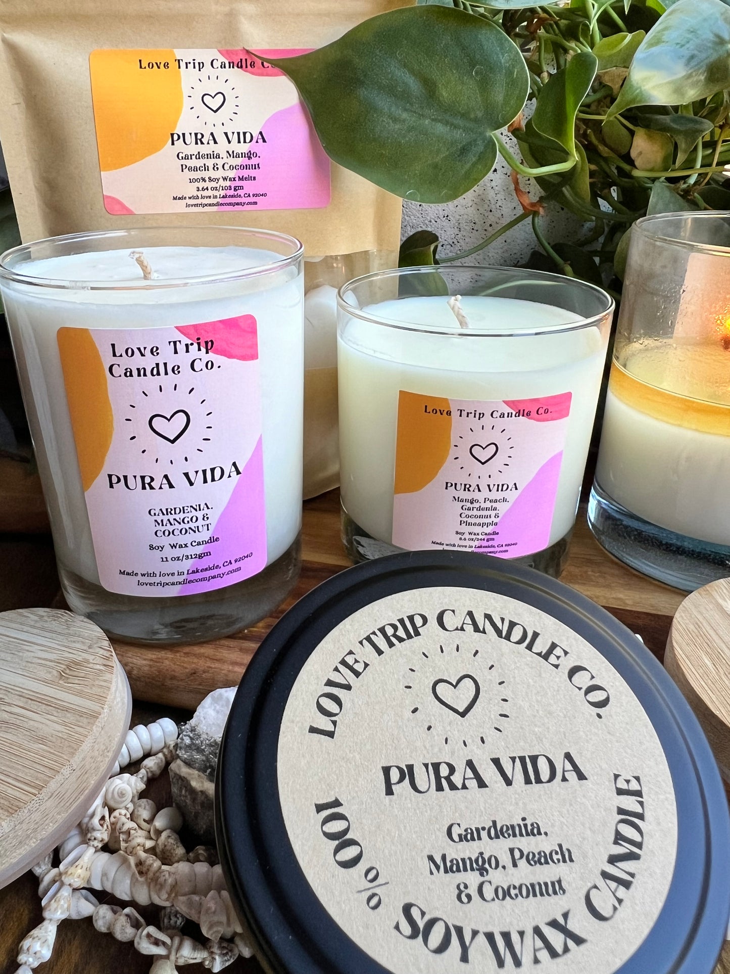 Pura Vida Soy Candle Mango/Coconut/Gardenia/Peach