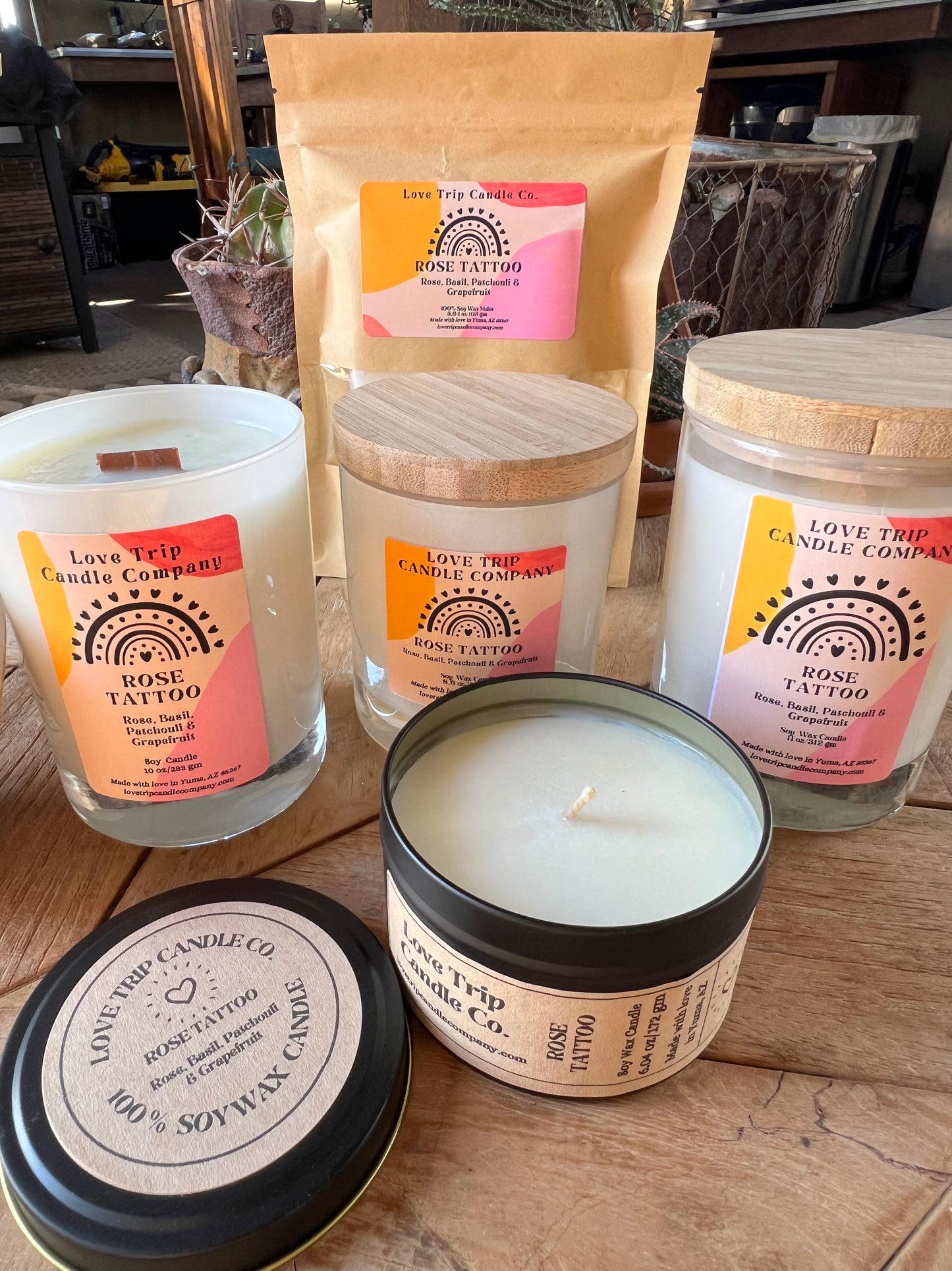 Rose Tattoo Soy Wax Candle Rose/Patchouli/Grapefruit