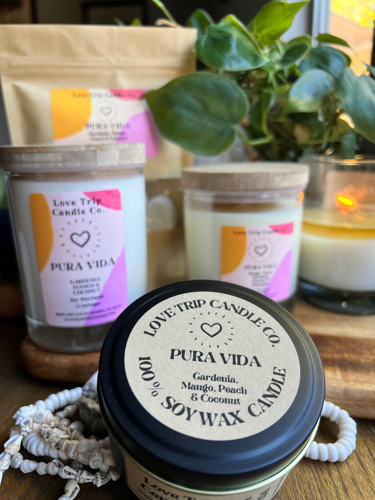 Pura Vida Soy Candle Mango/Coconut/Gardenia/Peach