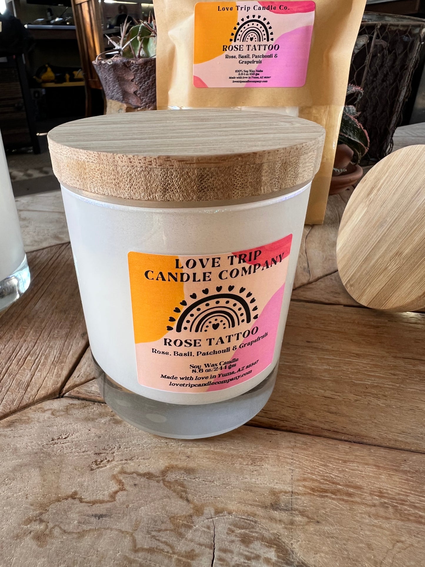 Rose Tattoo Soy Wax Candle Rose/Patchouli/Grapefruit