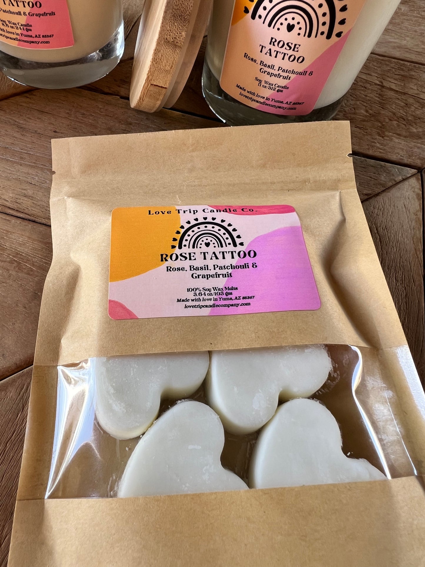 Rose Tattoo Soy Wax Candle Rose/Patchouli/Grapefruit