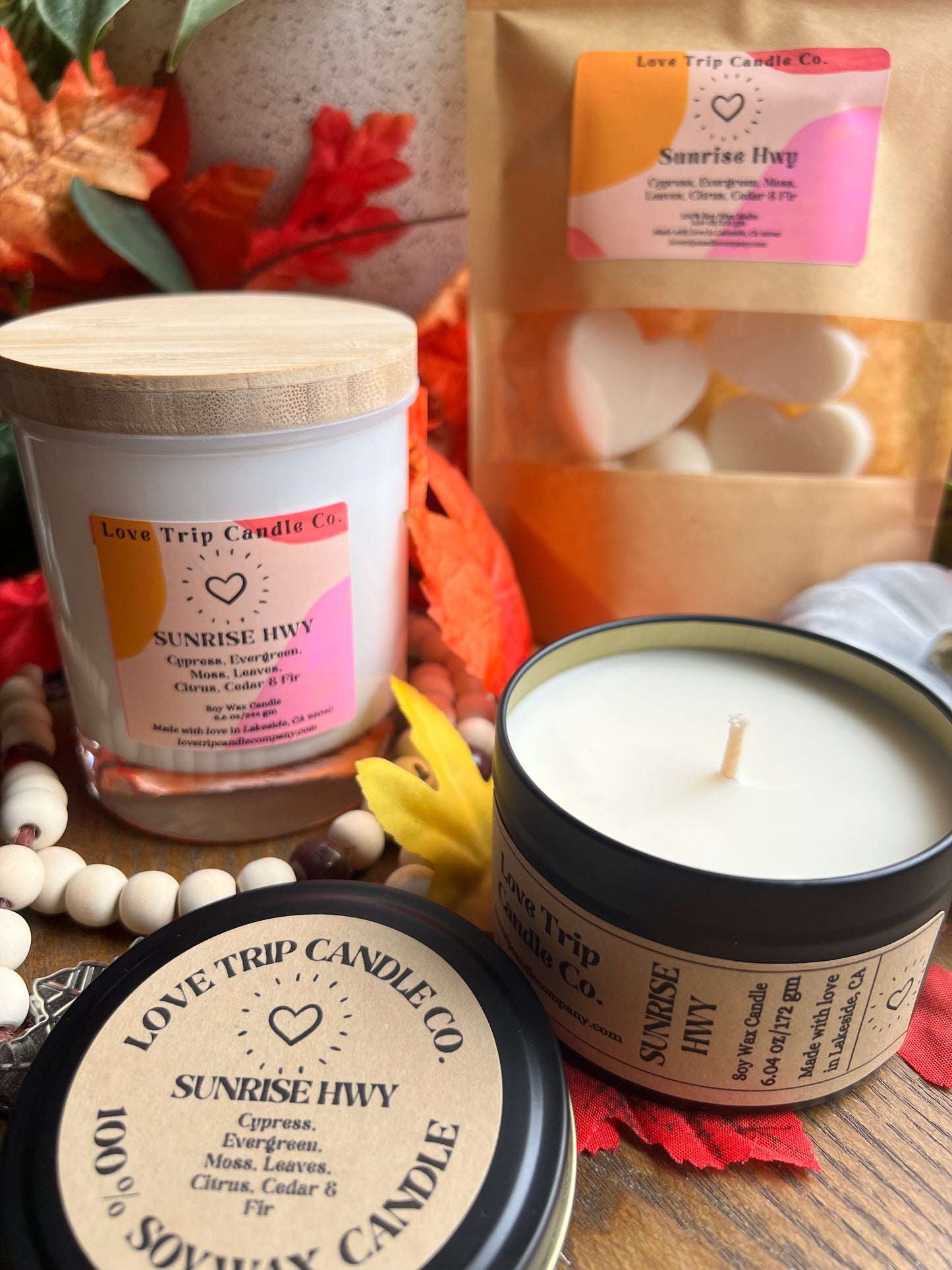 Sunrise Hwy Soy Wax Candle Evergreen/Leaves