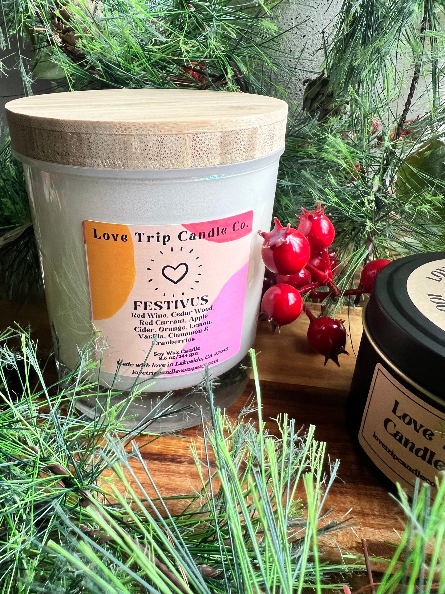 Festivus Soy Wax Candle Wine/Wood/Citrus/Cinnamon/Apple