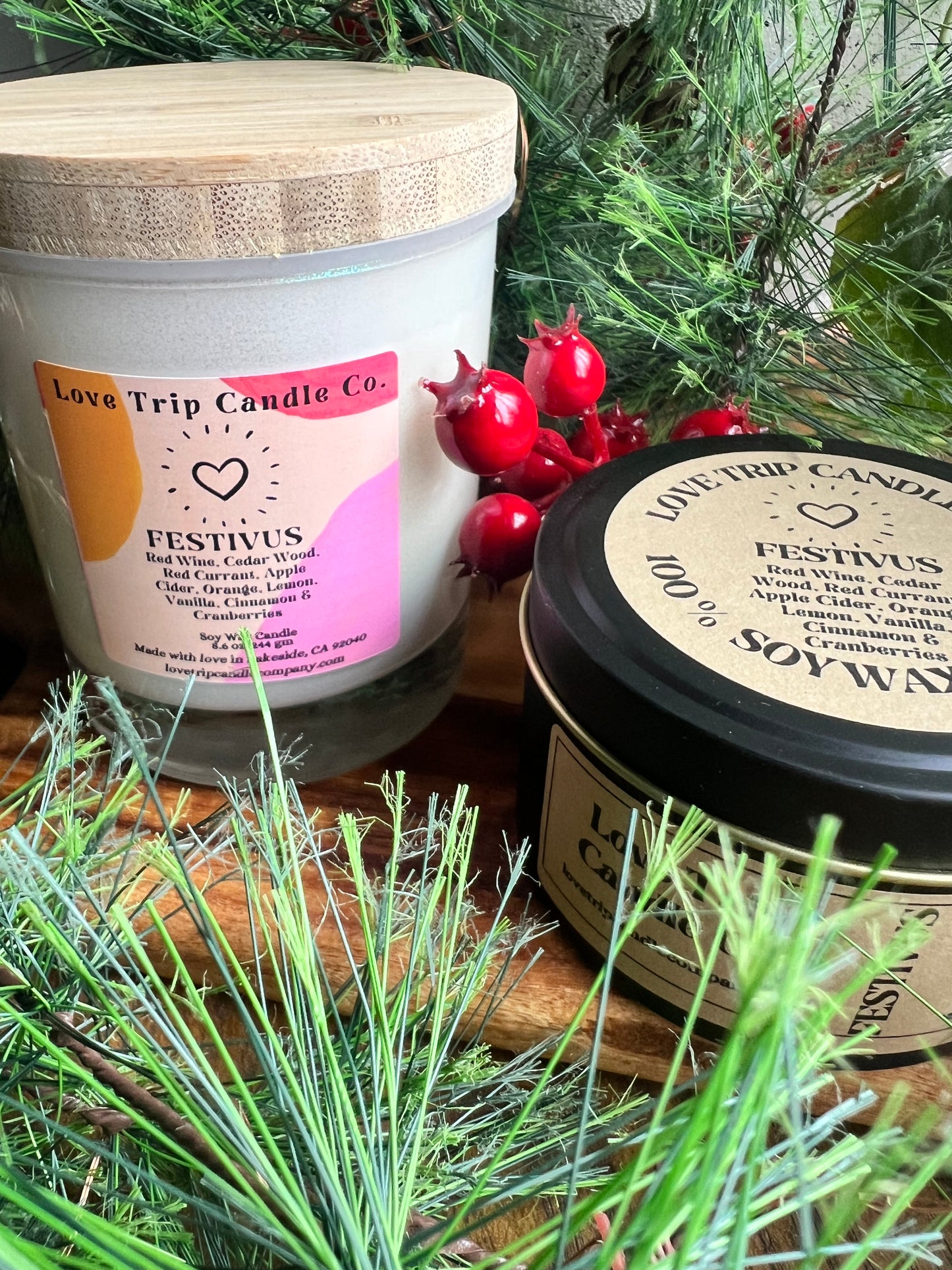 Festivus Soy Wax Candle Wine/Wood/Citrus/Cinnamon/Apple