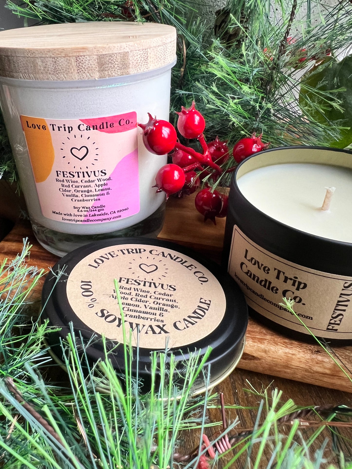 Festivus Soy Wax Candle Wine/Wood/Citrus/Cinnamon/Apple