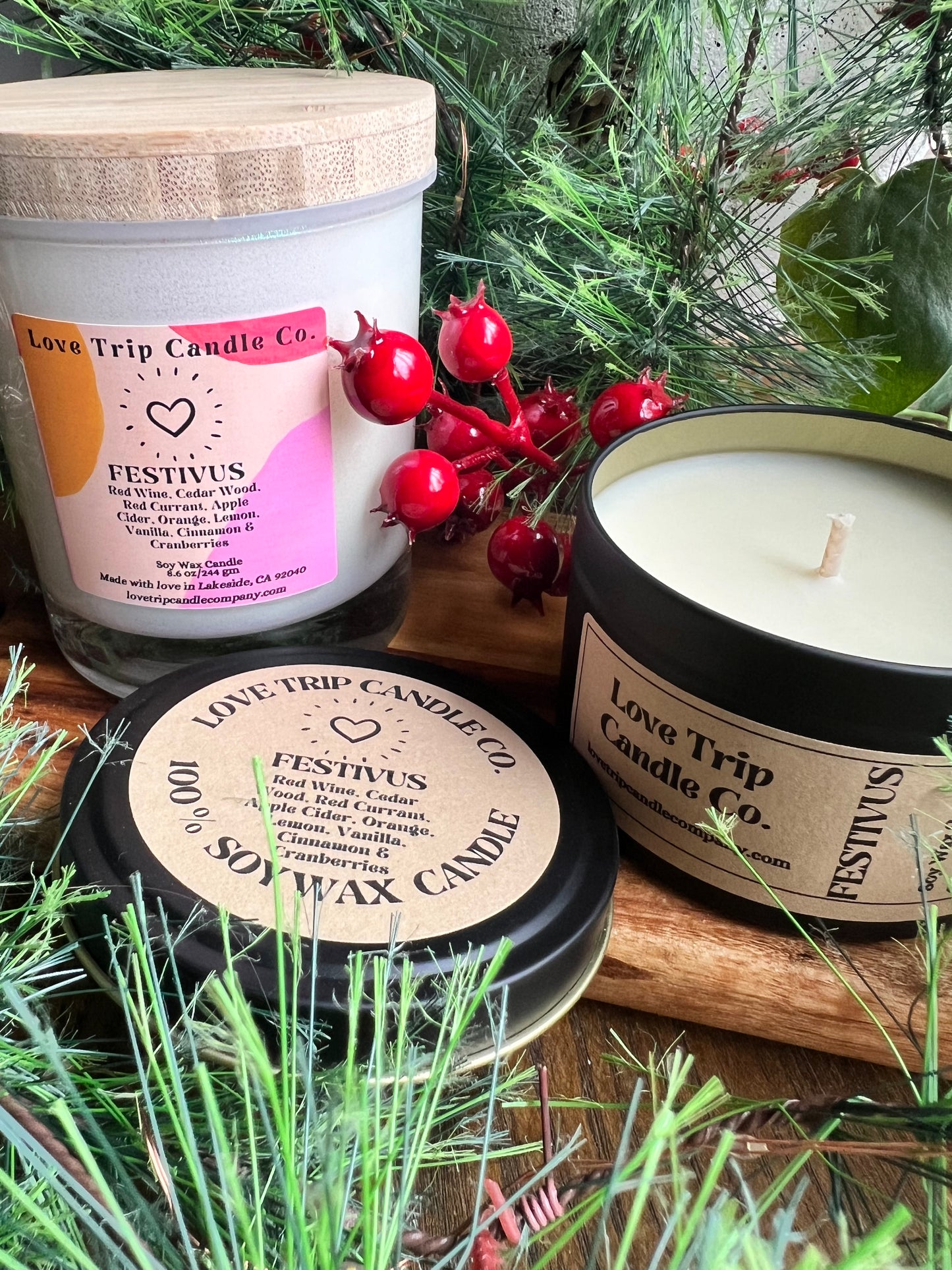 Festivus Soy Wax Candle Wine/Wood/Citrus/Cinnamon/Apple