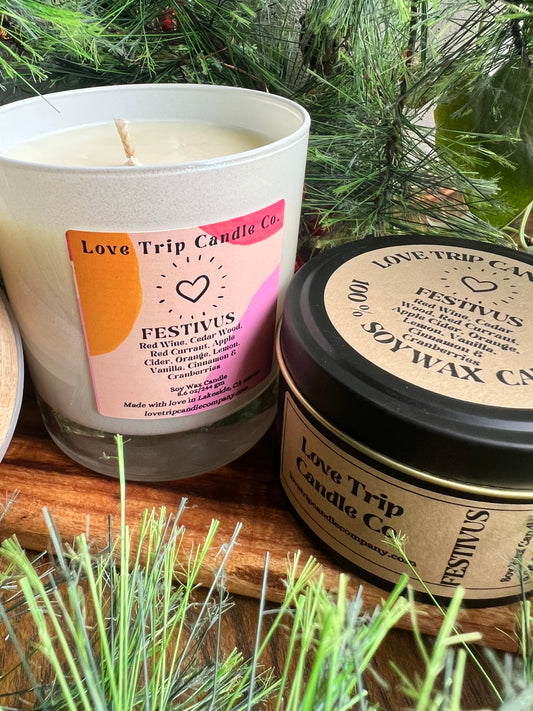 Festivus Soy Wax Candle Wine/Wood/Citrus/Cinnamon/Apple