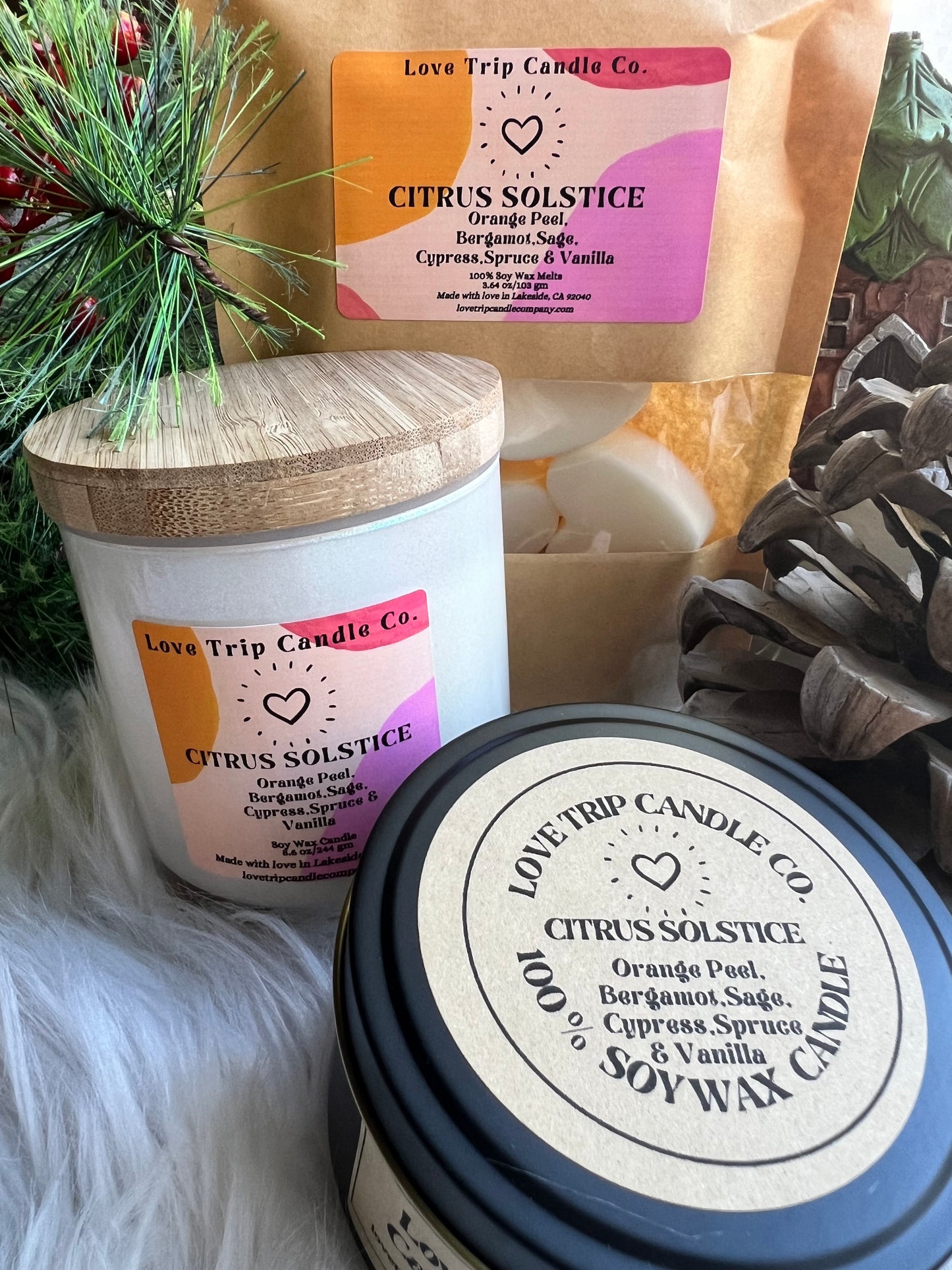 Citrus Solstice Soy Wax Candle Orange/Sage/Cypress/Spruce