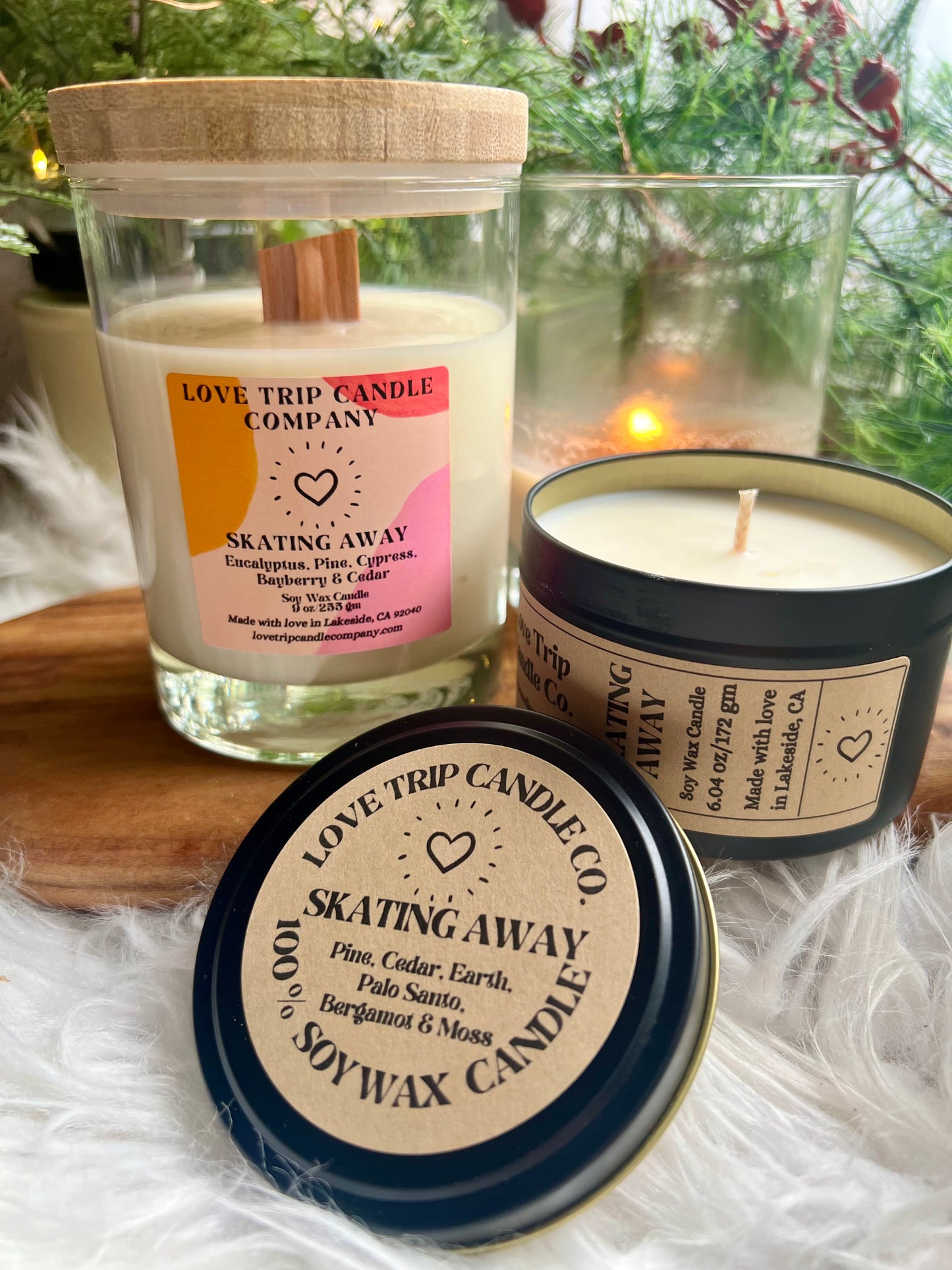 SKATING AWAY Soy Wax Candle Eucalyptus/Pine/Cypress/Bayberry