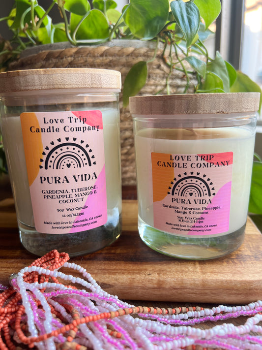 Pura Vida Soy Candle Mango/Coconut/Gardenia/Peach