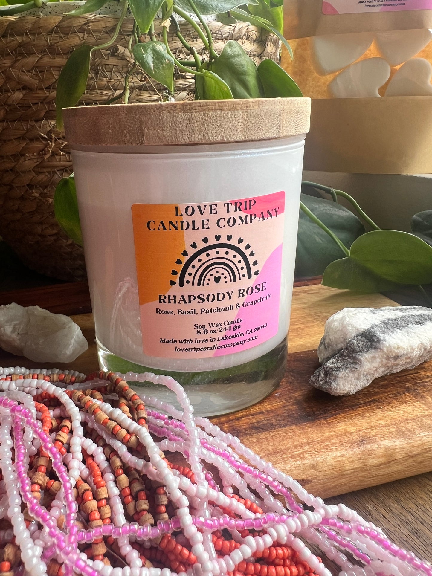 Rhapsody Rose Soy Wax Candle Rose/Patchouli/Grapefruit