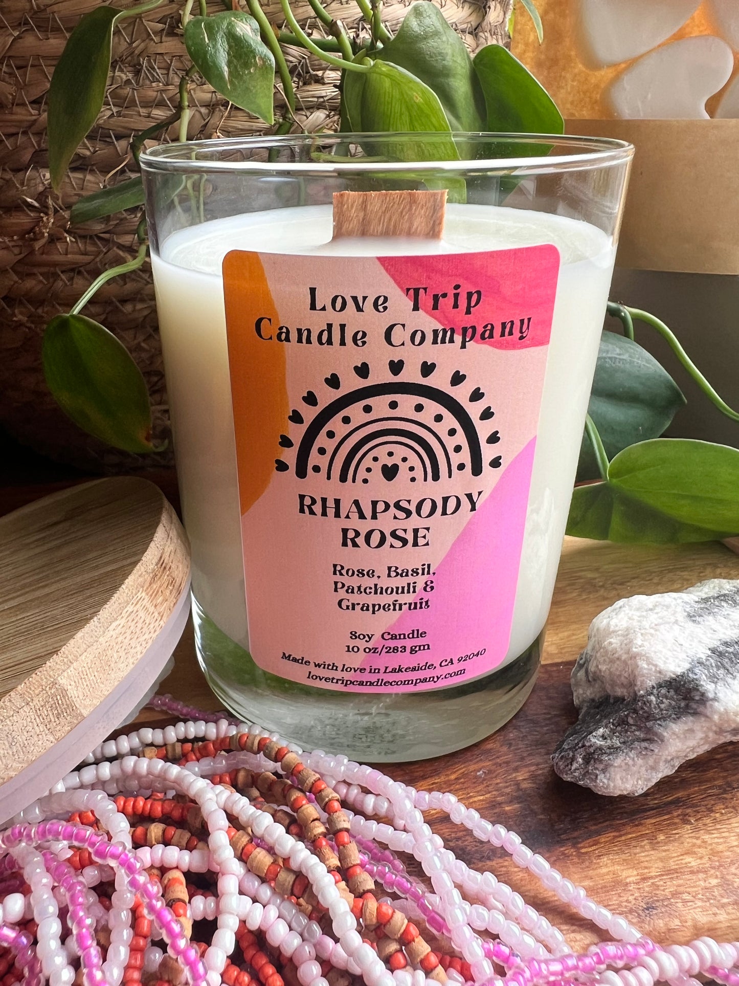 Rhapsody Rose Soy Wax Candle Rose/Patchouli/Grapefruit