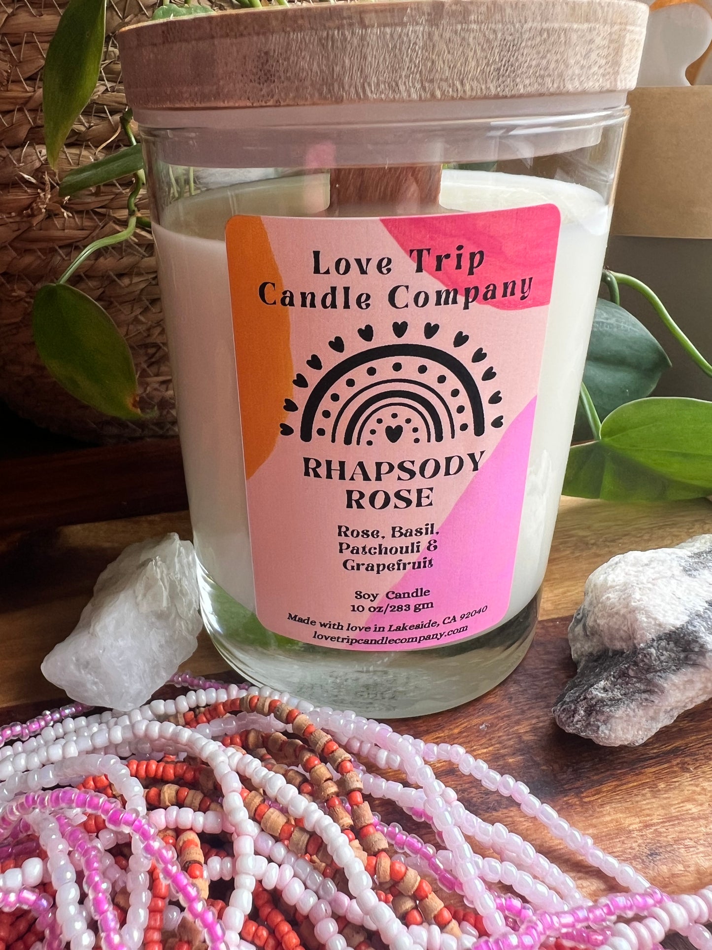 Rhapsody Rose Soy Wax Candle Rose/Patchouli/Grapefruit