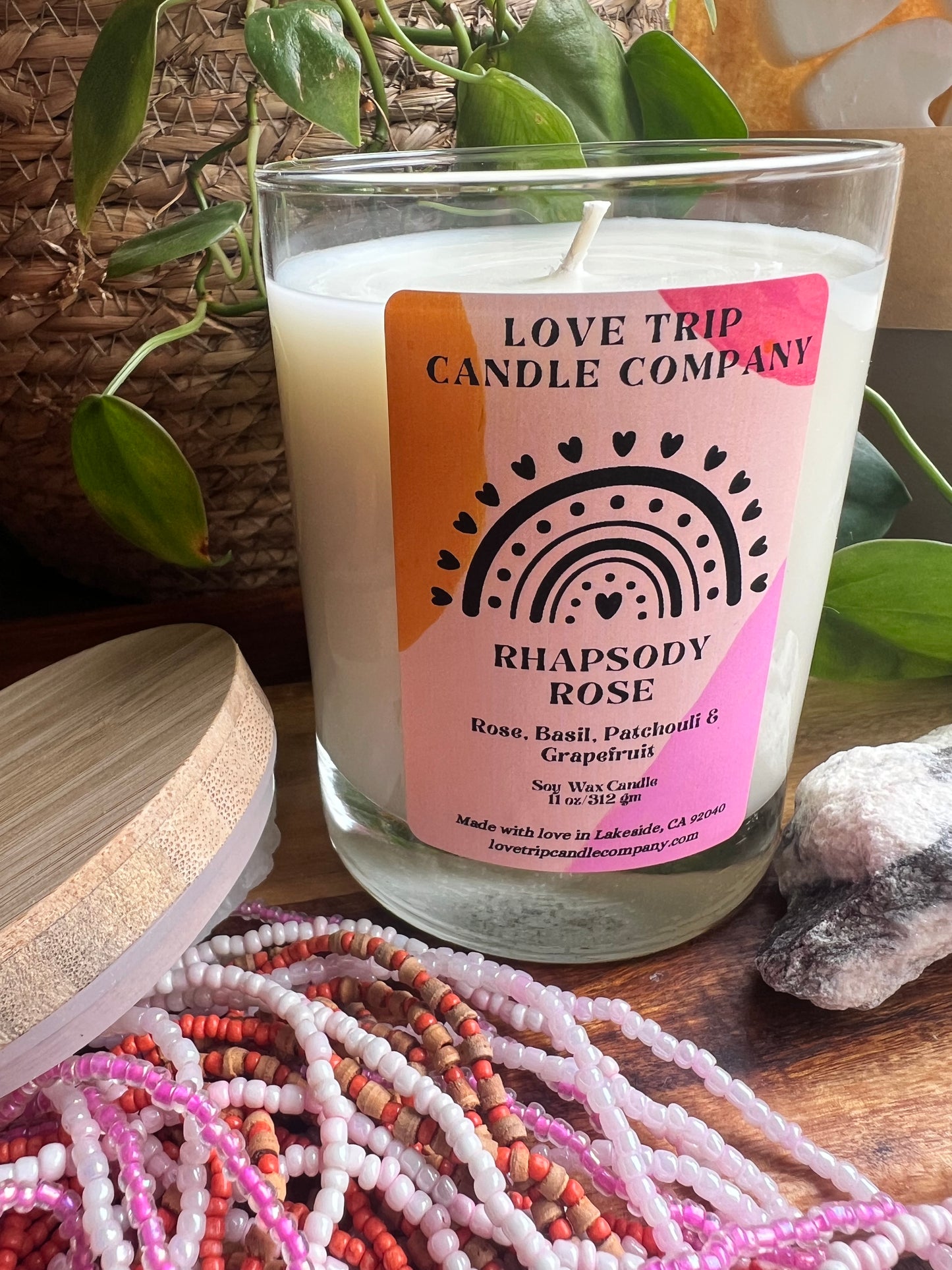 Rhapsody Rose Soy Wax Candle Rose/Patchouli/Grapefruit