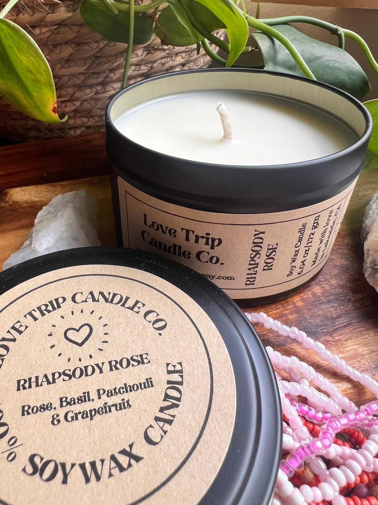 Rhapsody Rose Soy Wax Candle Rose/Patchouli/Grapefruit